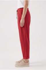 Women's Red Relaxed Cotton Trousers