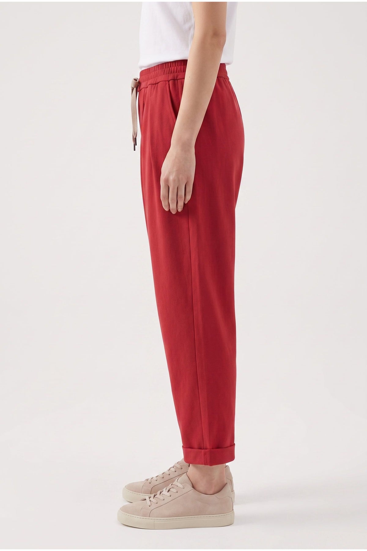 Women's Red Relaxed Cotton Trousers