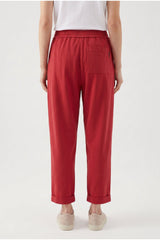 Women's Red Relaxed Cotton Trousers