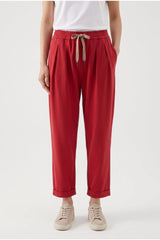 Women's Red Relaxed Cotton Trousers
