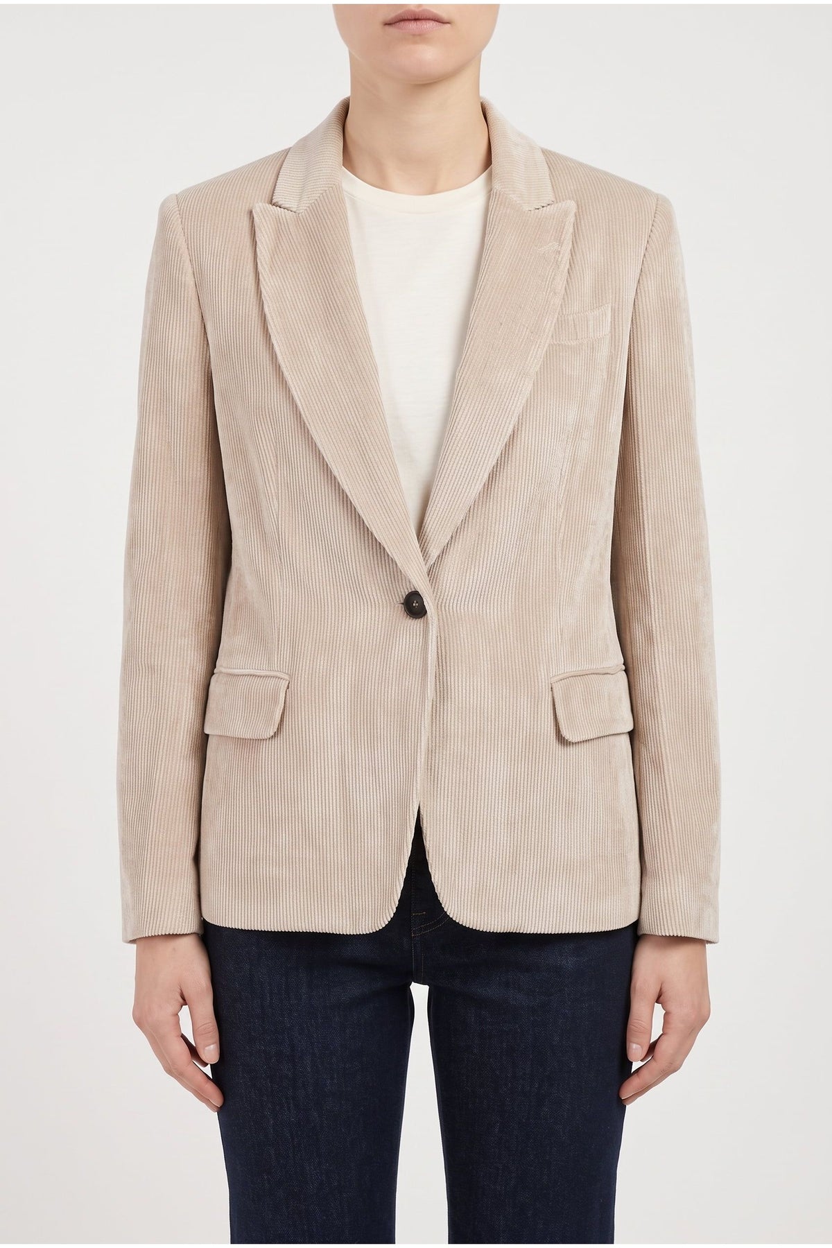 Women's Beige Casual Corduroy Jacket
