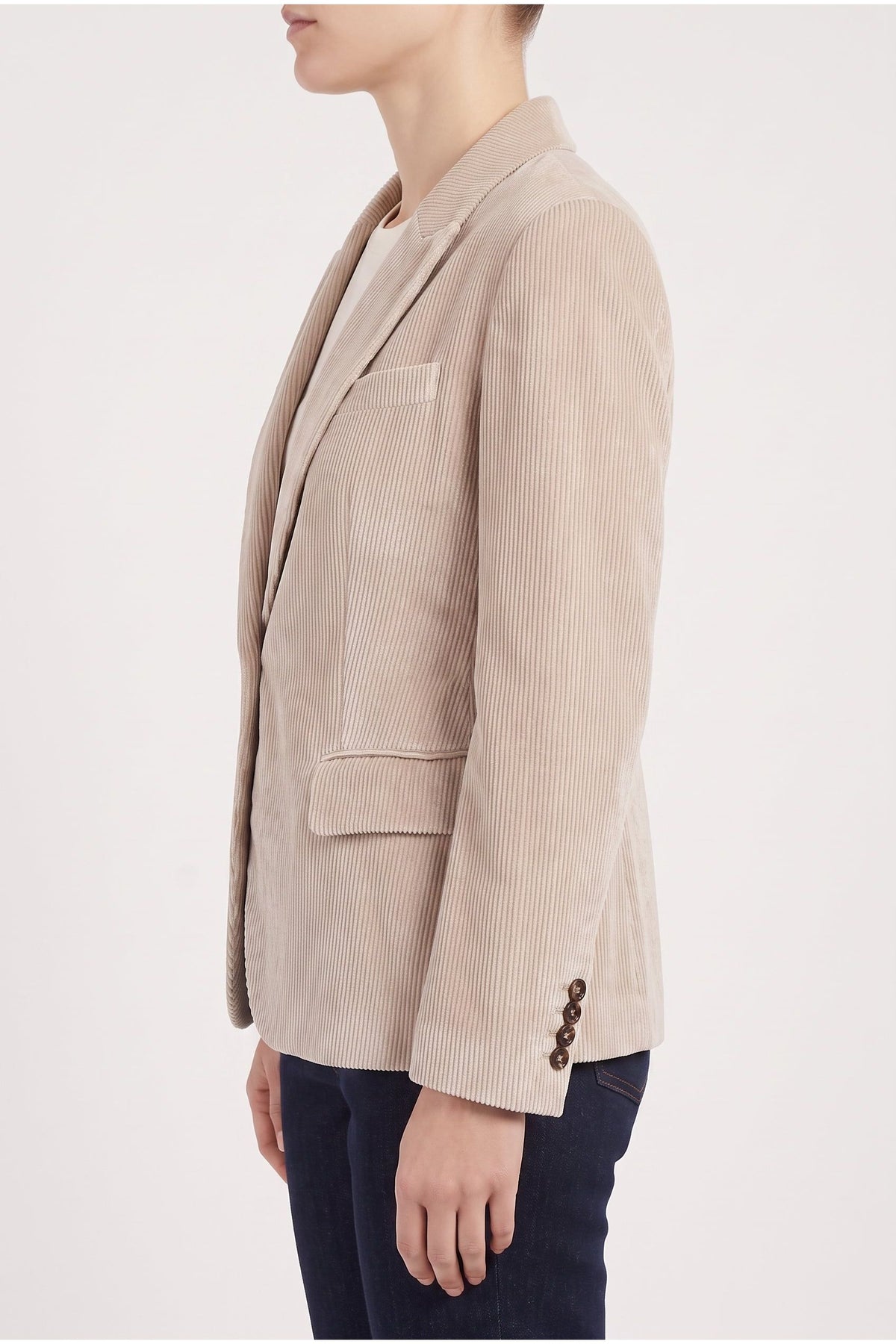 Women's Beige Casual Corduroy Jacket