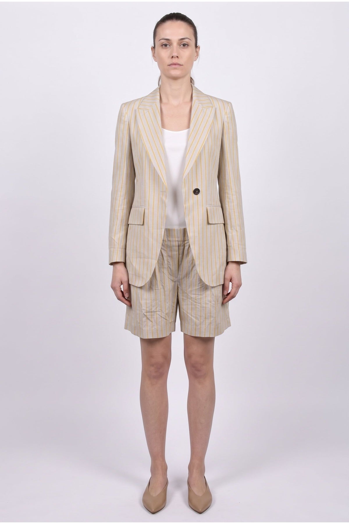 Women's Beige Striped Linen Suit
