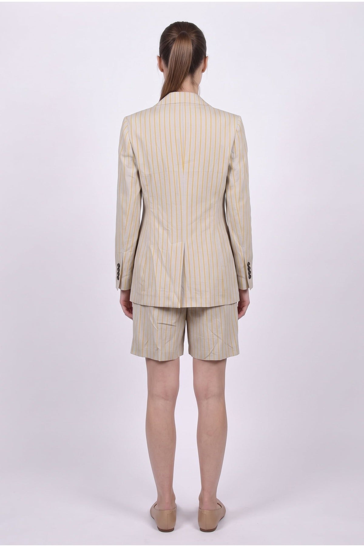 Women's Beige Striped Linen Suit