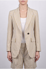 Women's Beige Striped Linen Suit