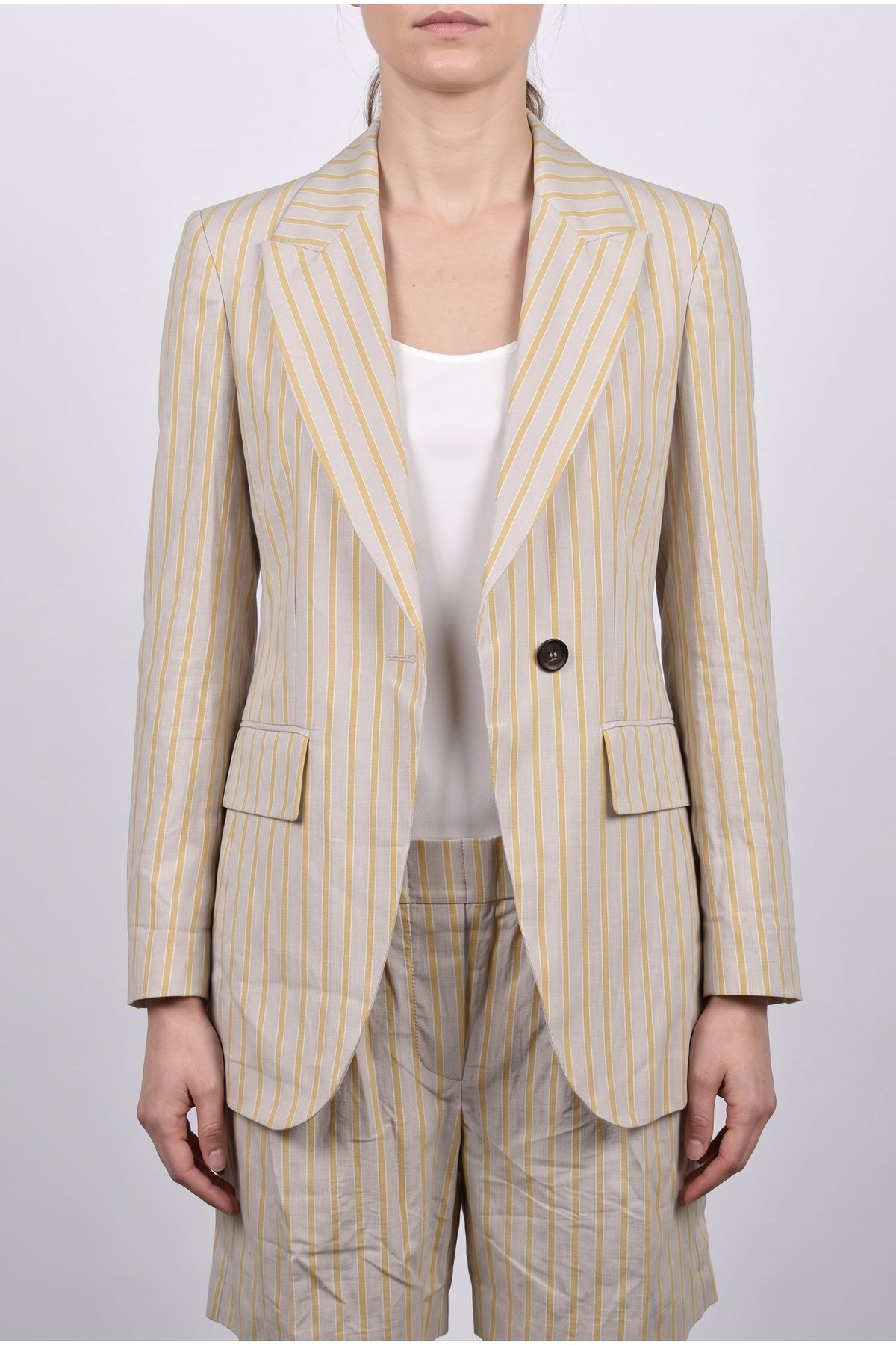 Women's Beige Striped Linen Suit
