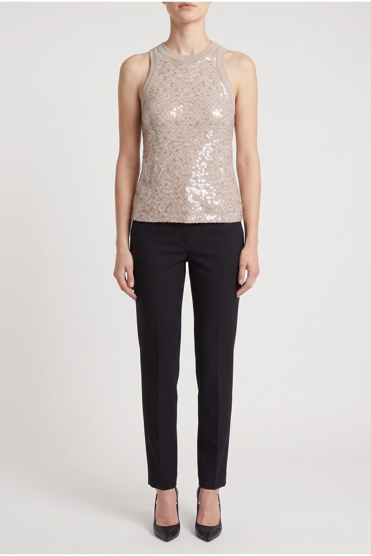 Women's Light Beige Sequin Tank Shirt
