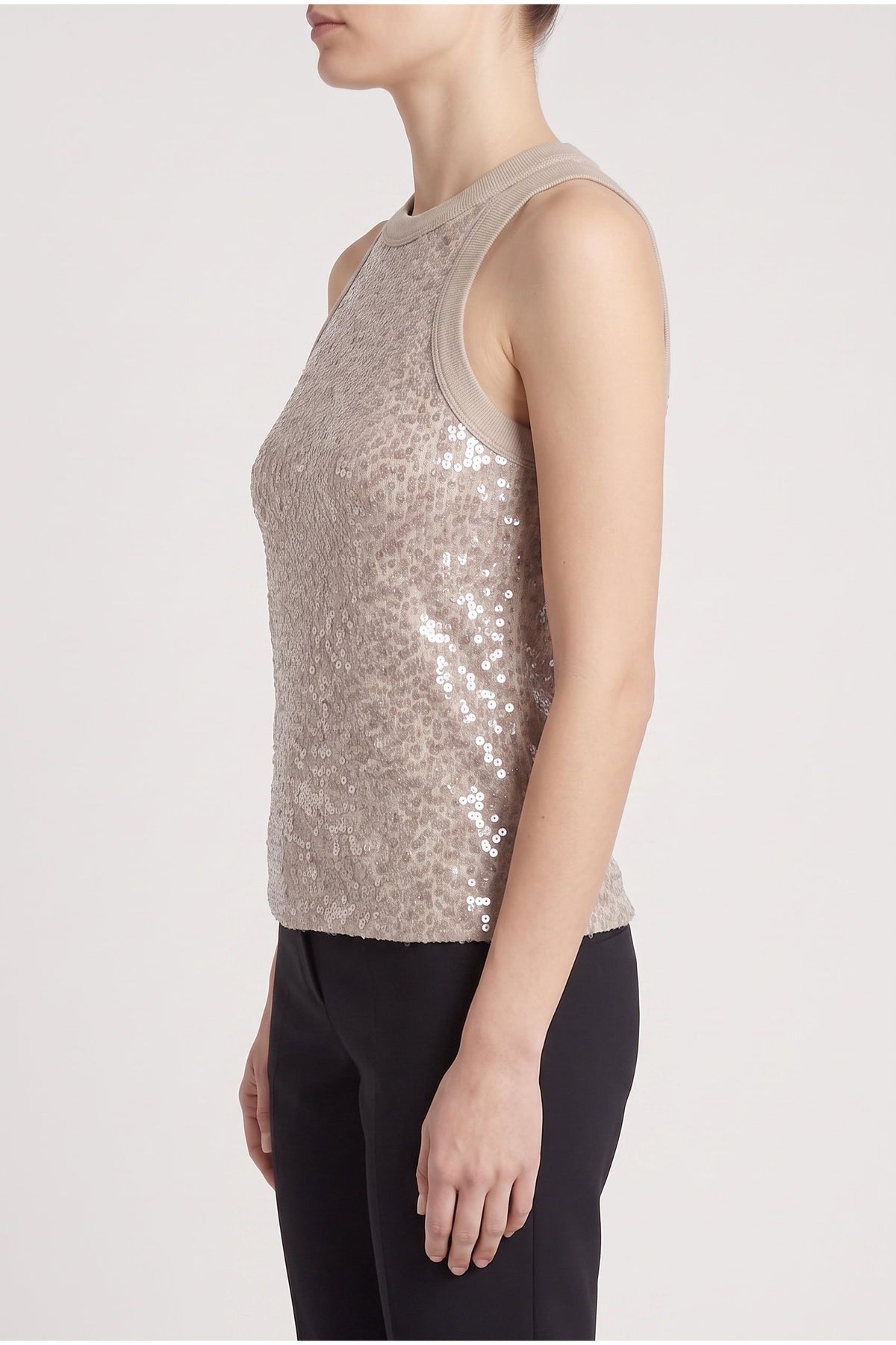 Women's Light Beige Sequin Tank Shirt