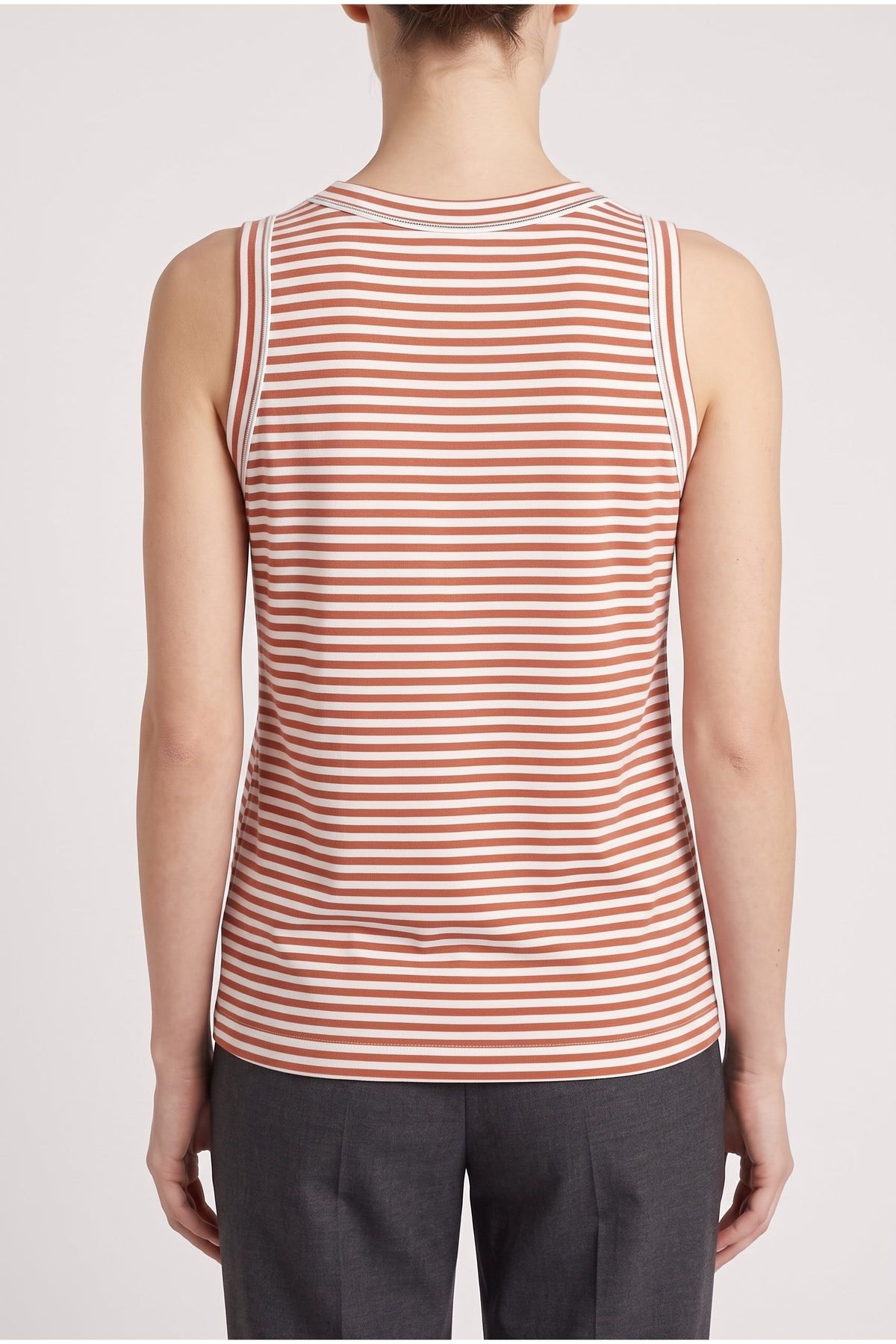 Women's Rust Striped Cotton Tank Shirt