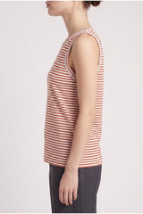 Women's Rust Striped Cotton Tank Shirt