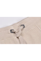 Women's Beige Ribbed Knit Trousers