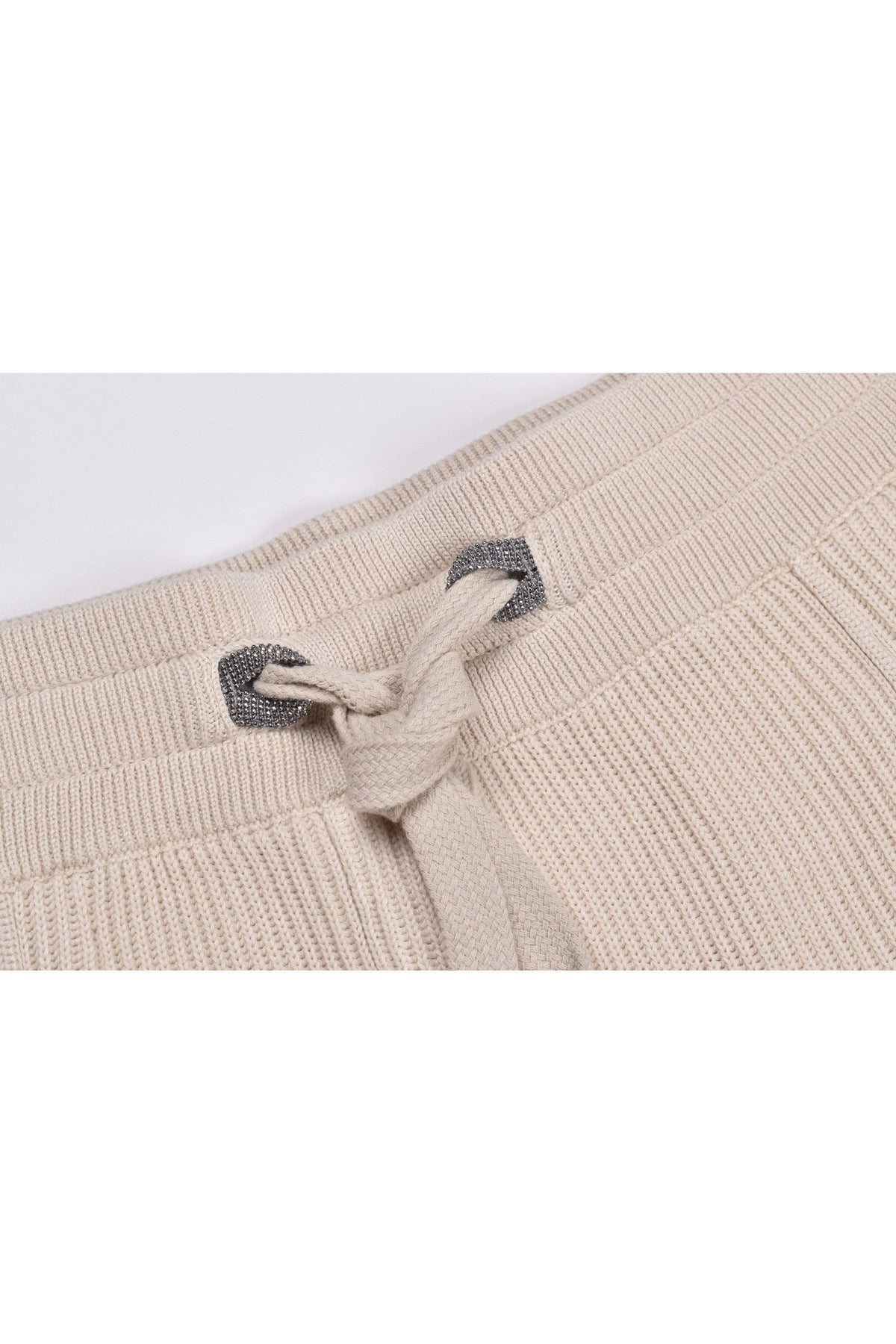 Women's Beige Ribbed Knit Trousers