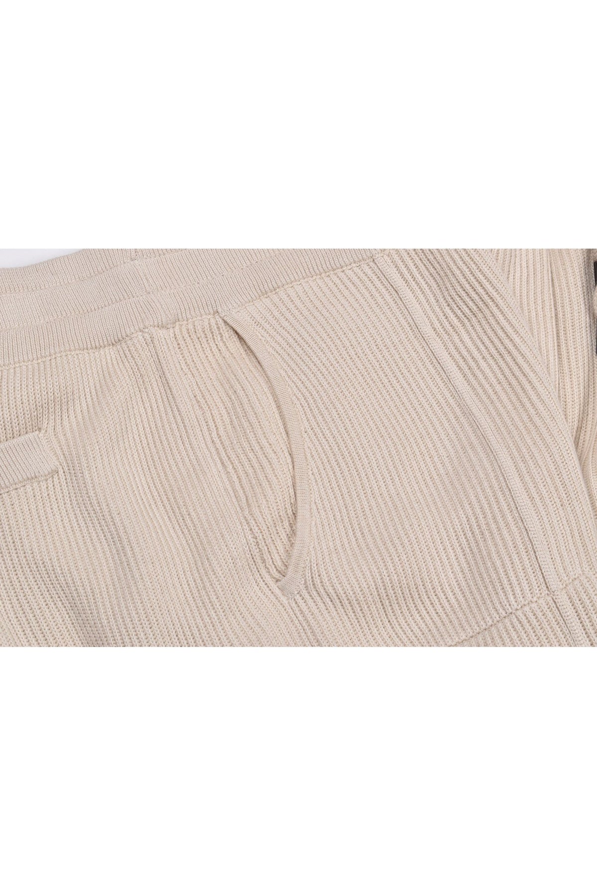 Women's Beige Ribbed Knit Trousers