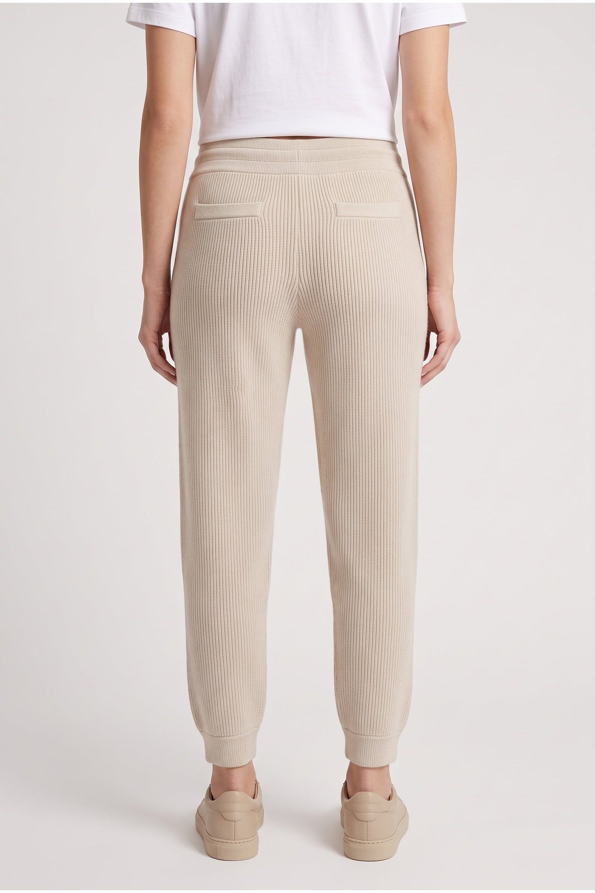 Women's Beige Ribbed Knit Trousers