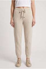 Women's Beige Ribbed Knit Trousers