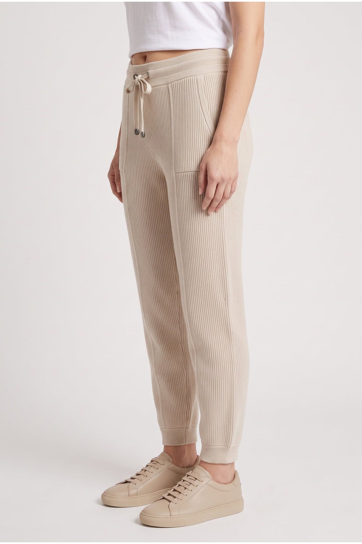 Women's Beige Ribbed Knit Trousers
