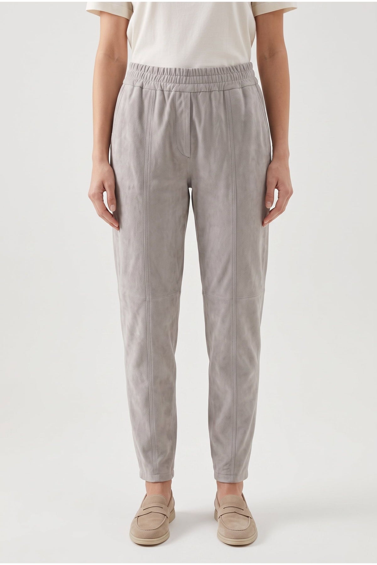 Women's Light Grey Suede Trousers