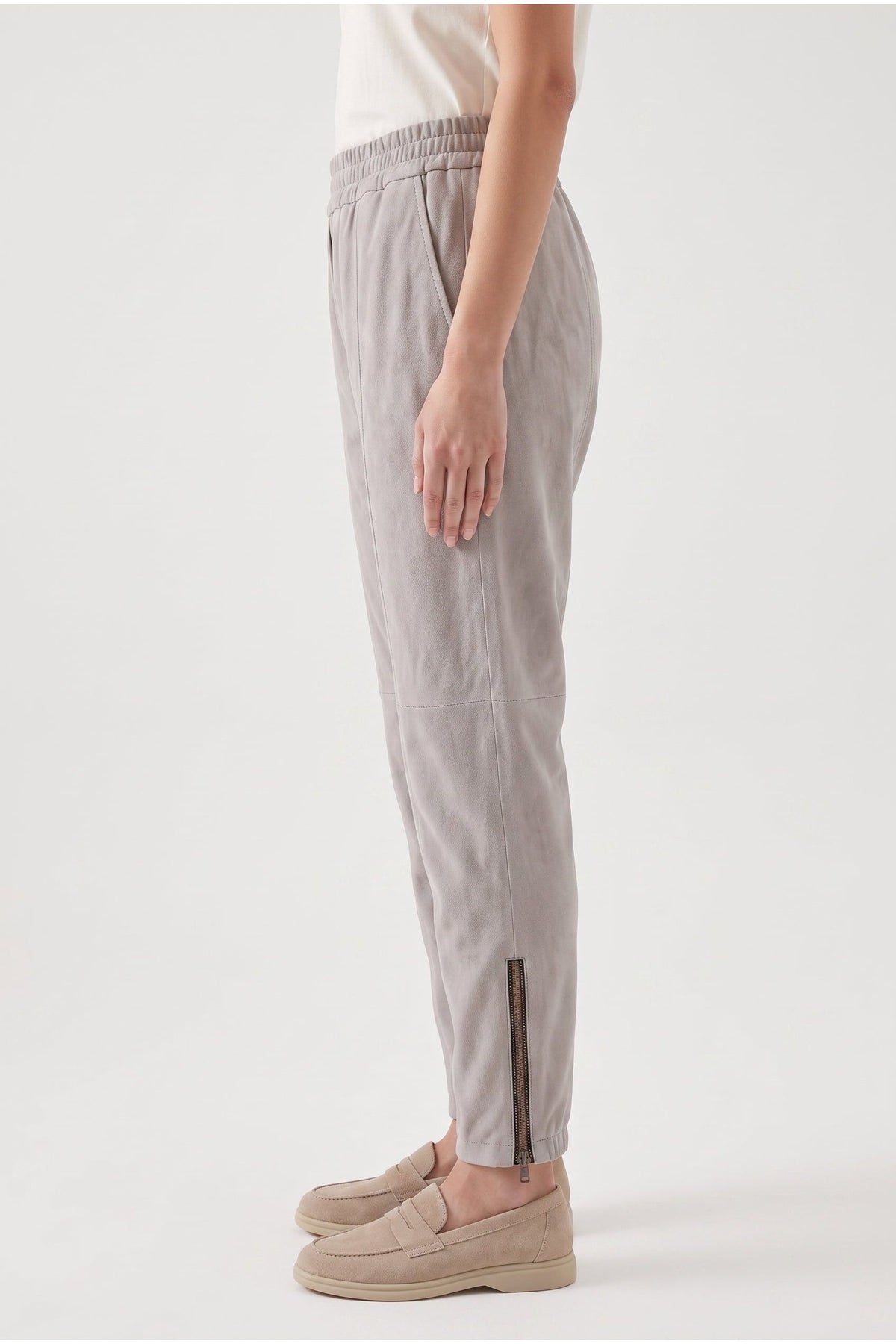 Women's Light Grey Suede Trousers