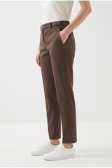 Women's Brown Tailored Cotton Trousers