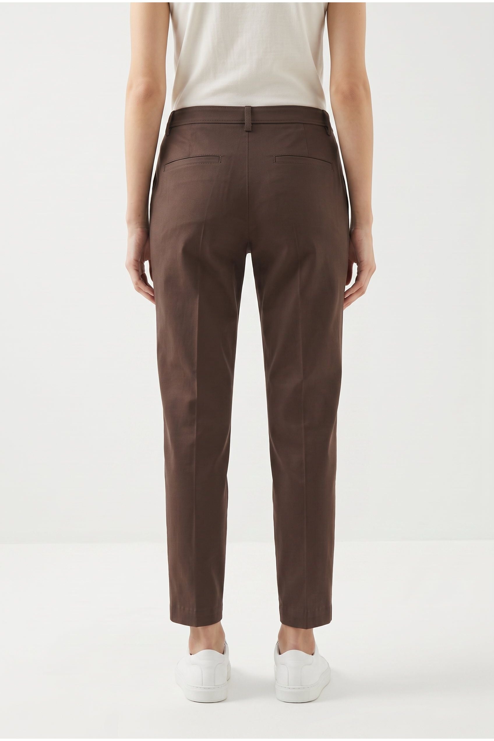 Women's Brown Tailored Cotton Trousers