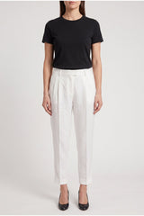 Women's White Linen Blend Trousers