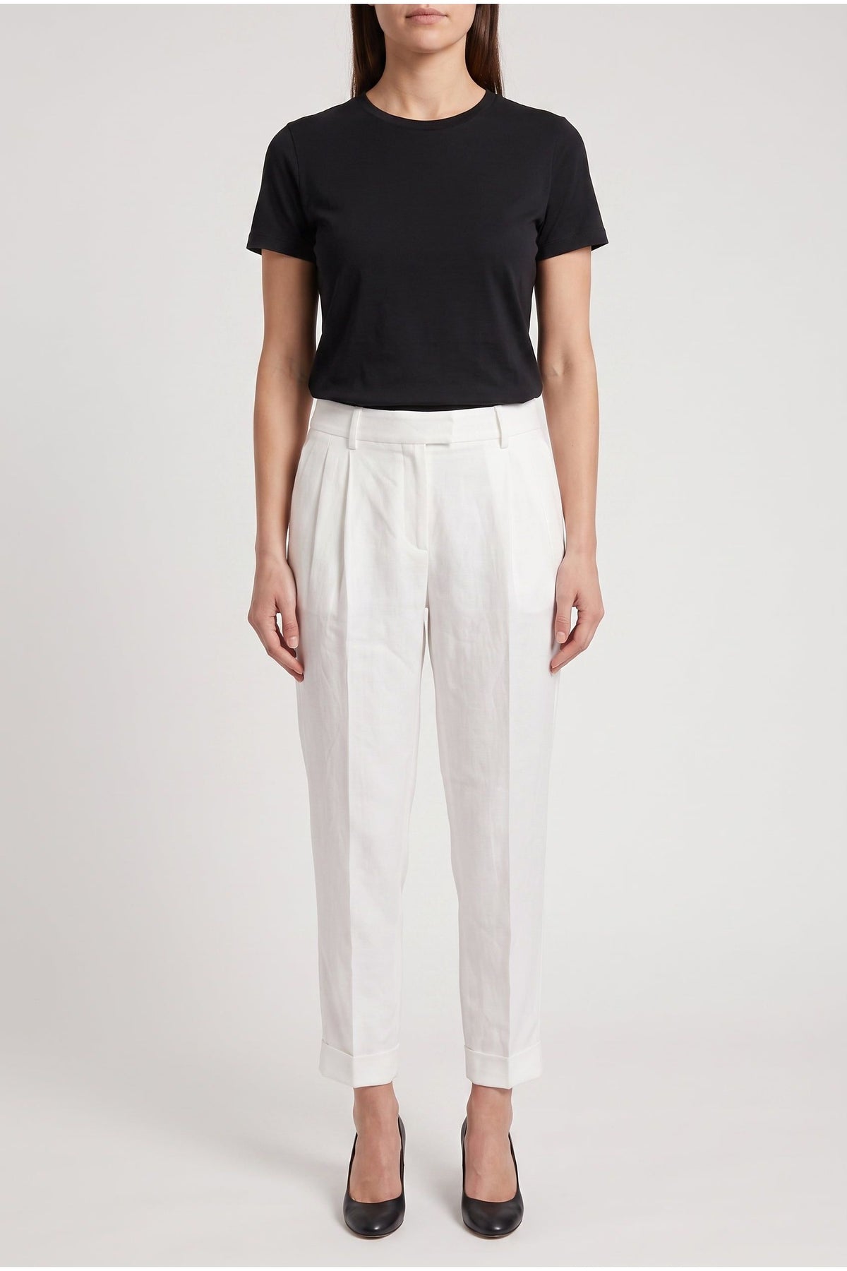 Women's White Linen Blend Trousers