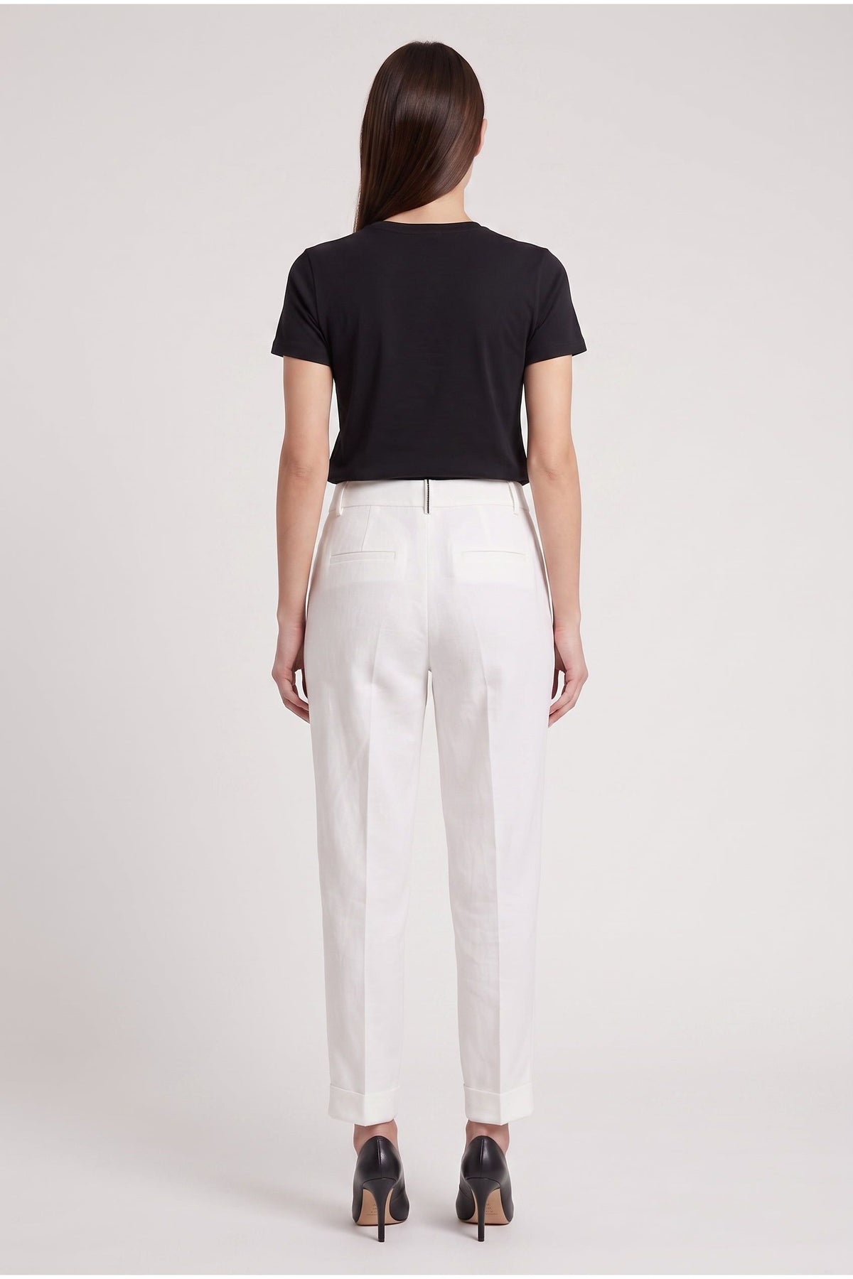 Women's White Linen Blend Trousers
