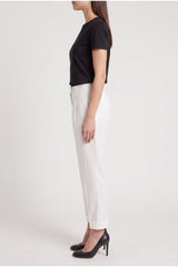 Women's White Linen Blend Trousers