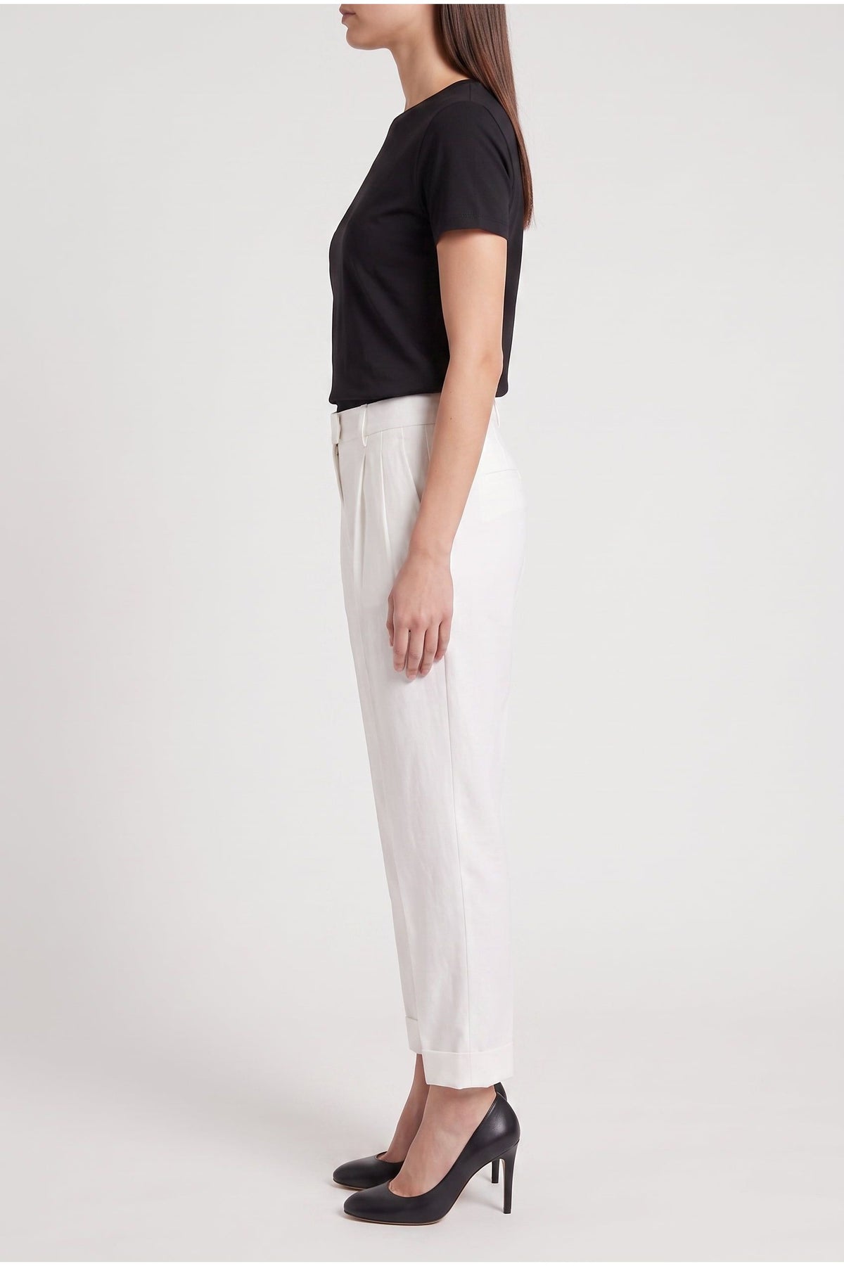 Women's White Linen Blend Trousers
