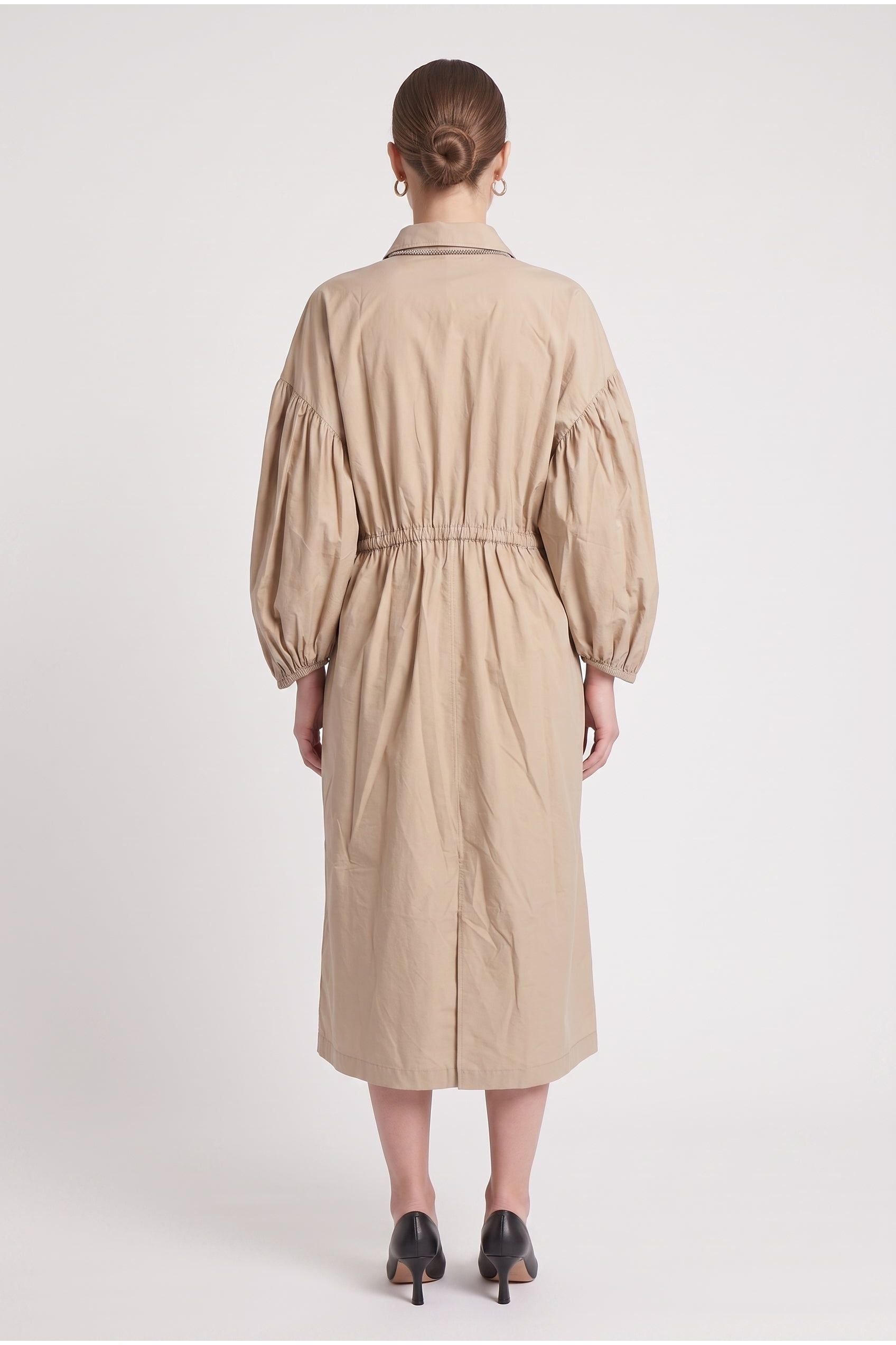 Brunello Cucinelli Women's Beige Gathered Sleeve Dress