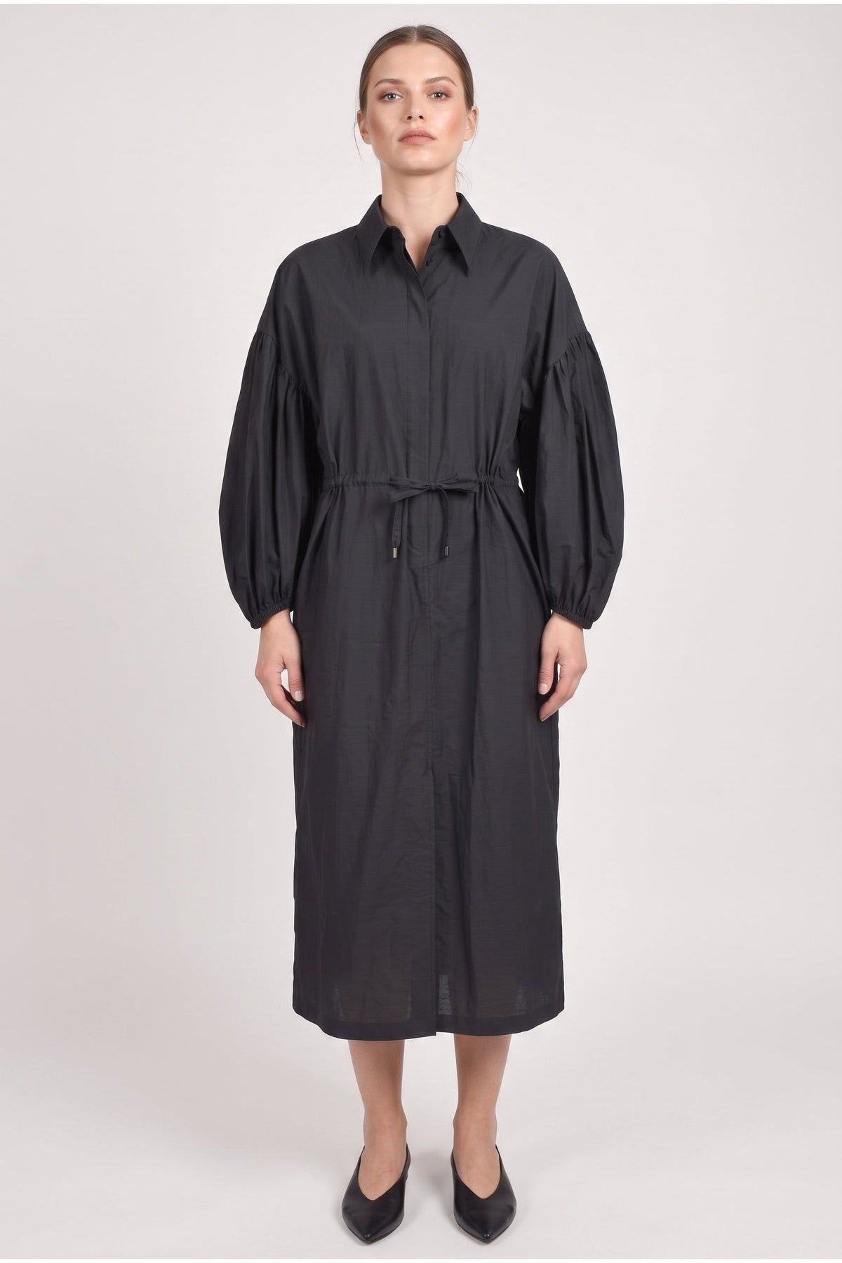 Women's Dark Grey Cotton Shirt Dress