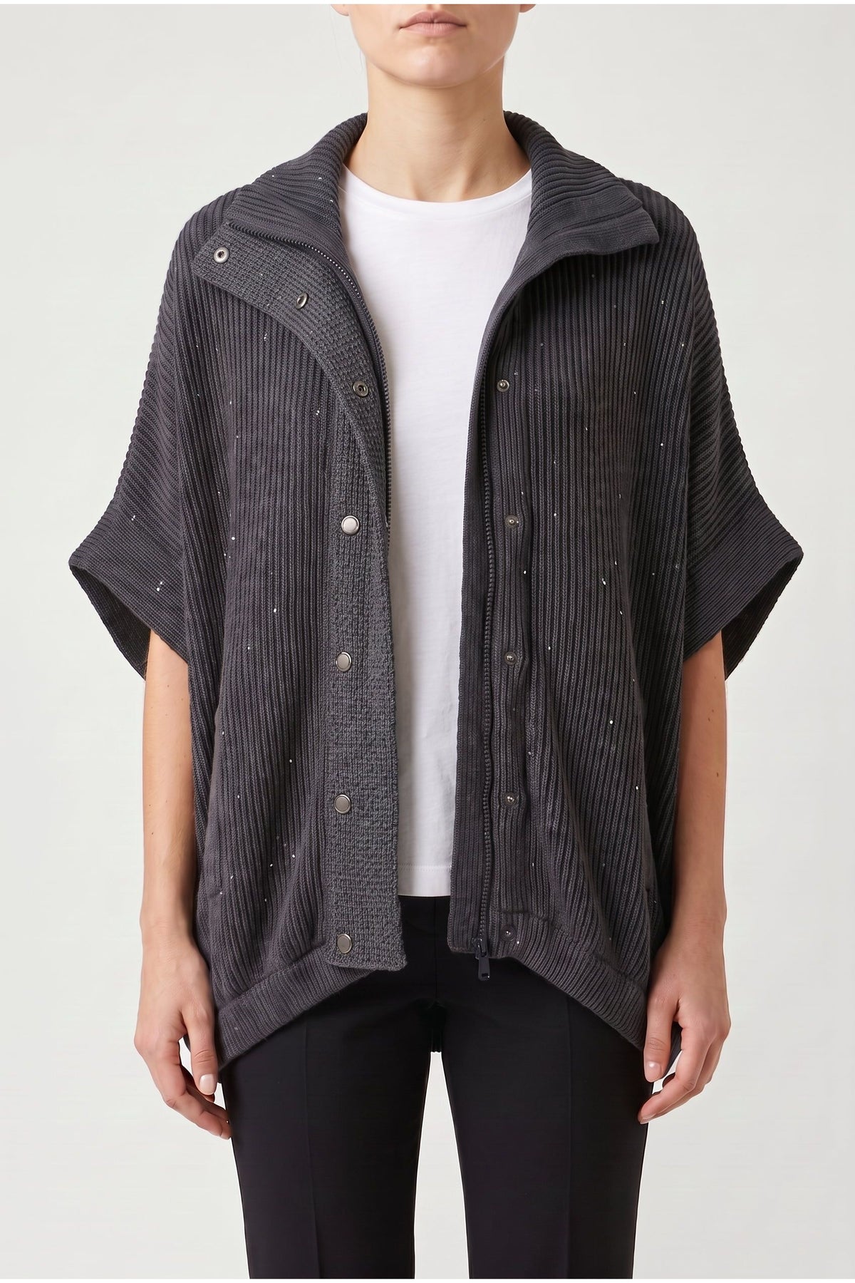 Women's Charcoal Ribbed Knit Jacket