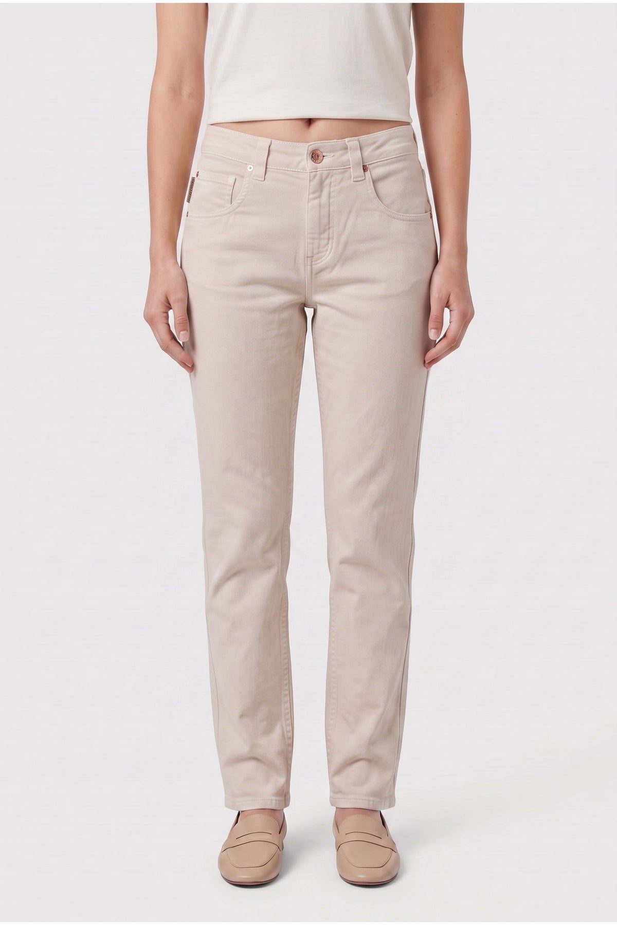 Women's Beige 5 Pocket Jean Style Denim Pants