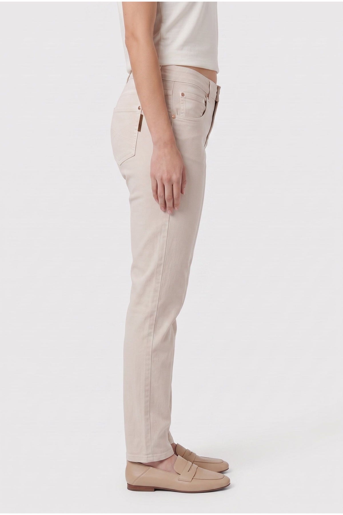 Women's Beige 5 Pocket Jean Style Denim Pants