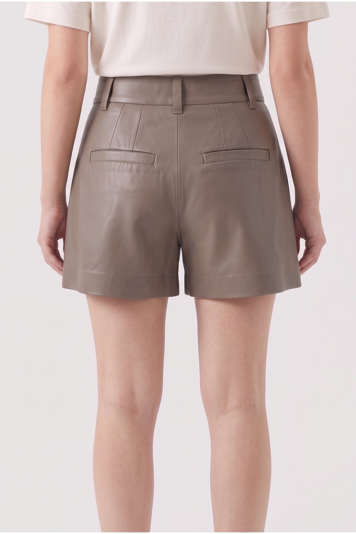 Women's Taupe Leather Pleated Shorts