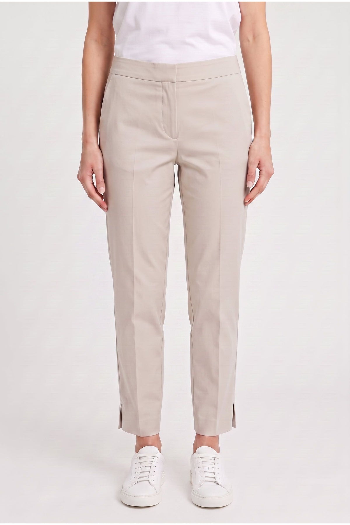Women's Beige Cotton Cropped Trousers