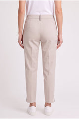 Women's Beige Cotton Cropped Trousers