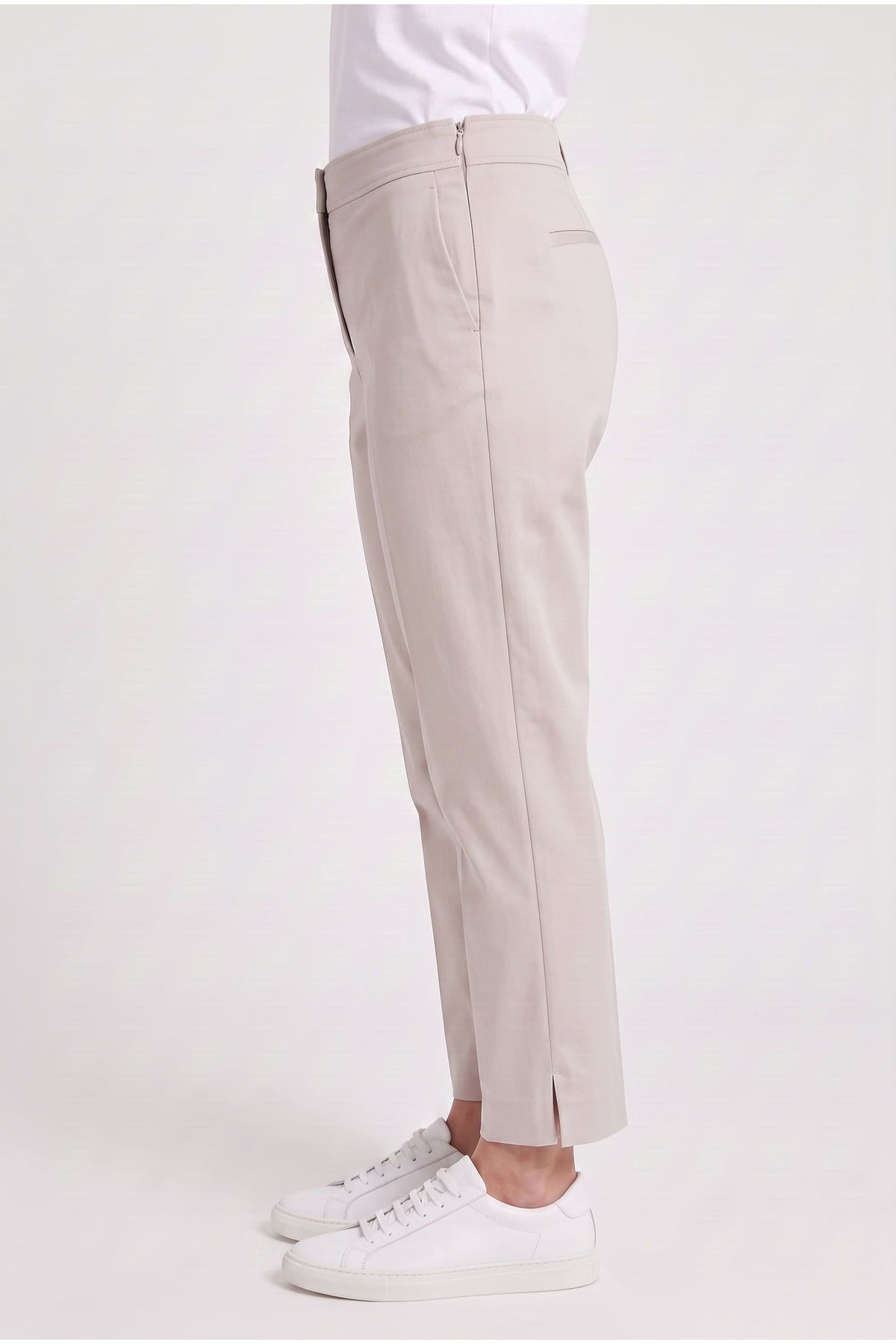 Women's Beige Cotton Cropped Trousers