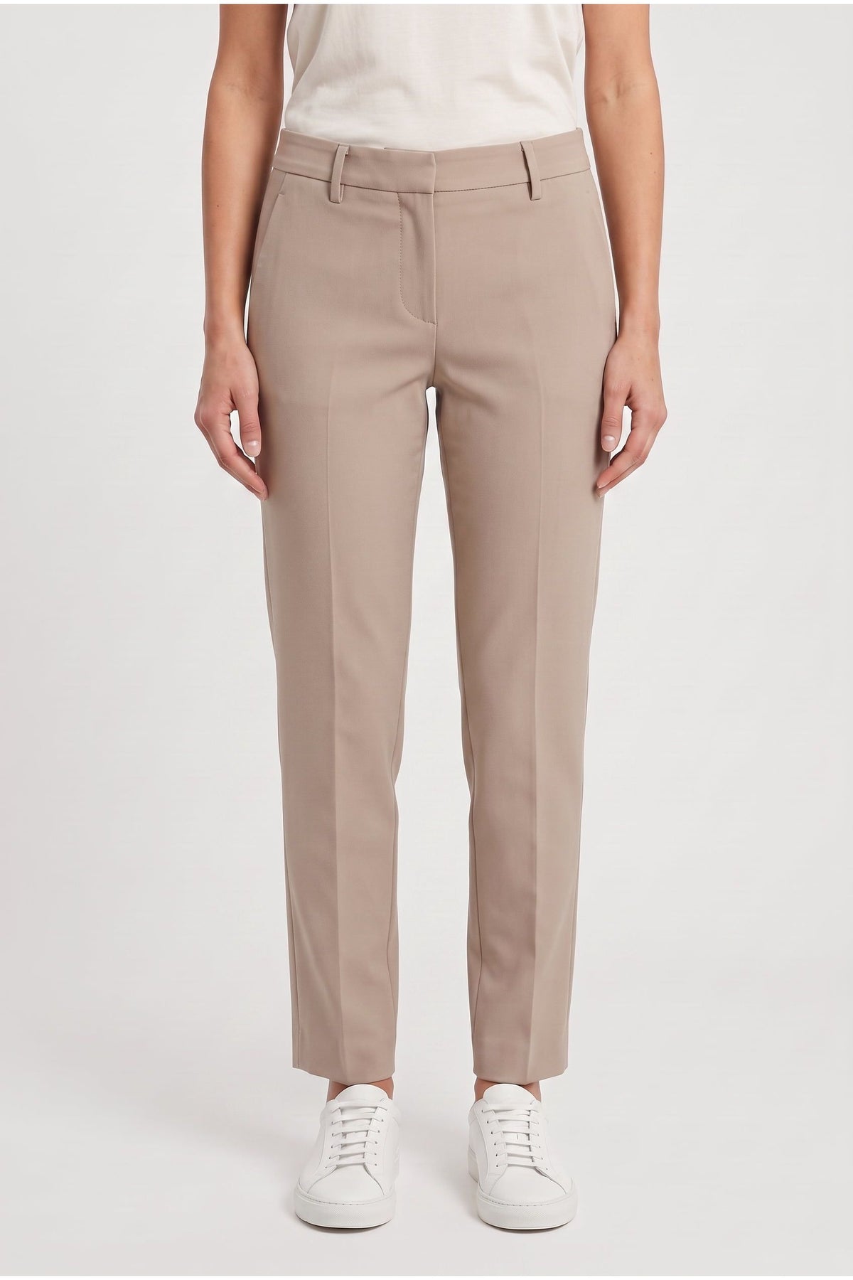 Women's Beige Cotton Casual Trousers
