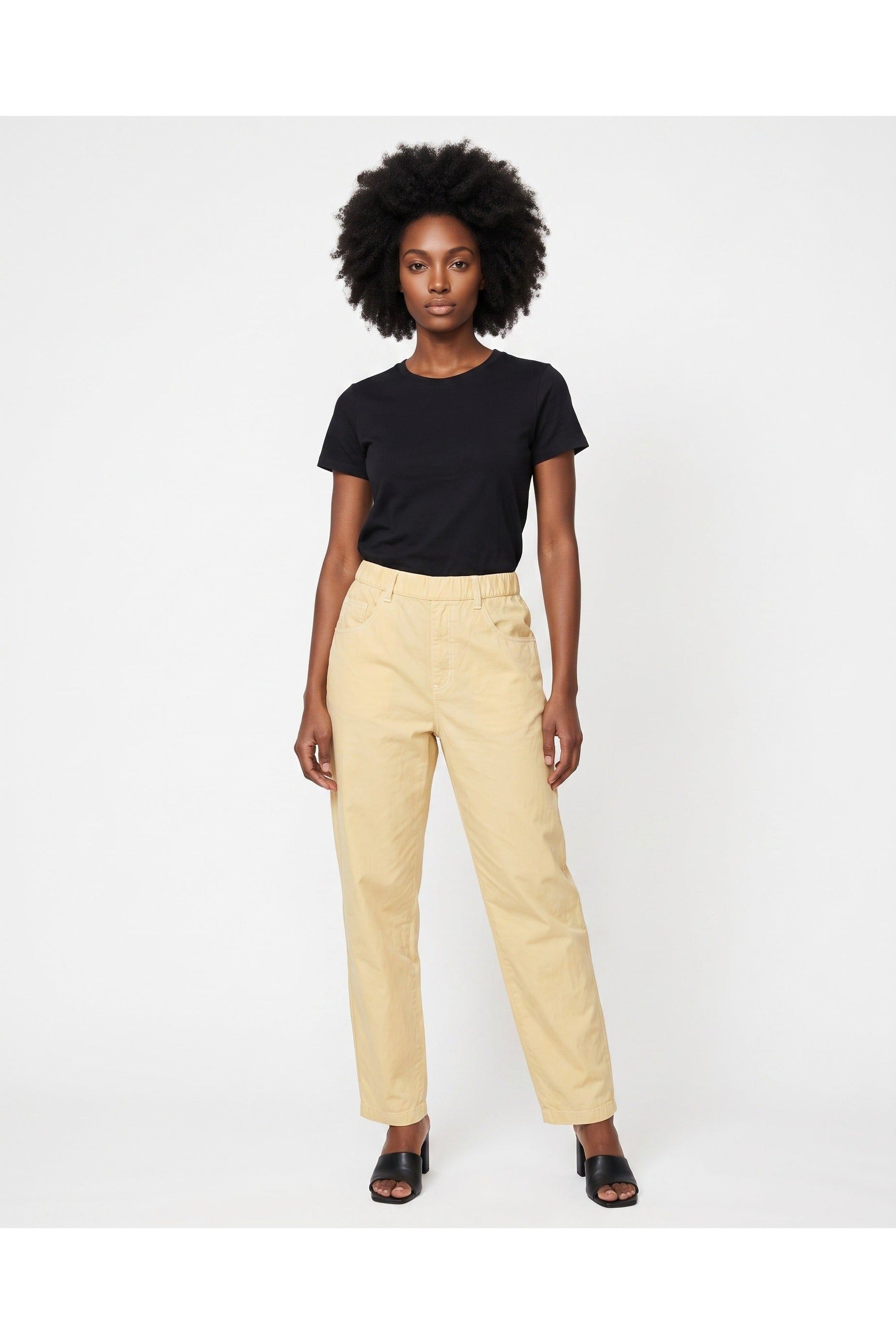 Women's Light Yellow Cotton Trousers