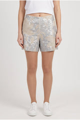 Women's Silver Embellished Linen Shorts