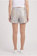 Women's Silver Embellished Linen Shorts