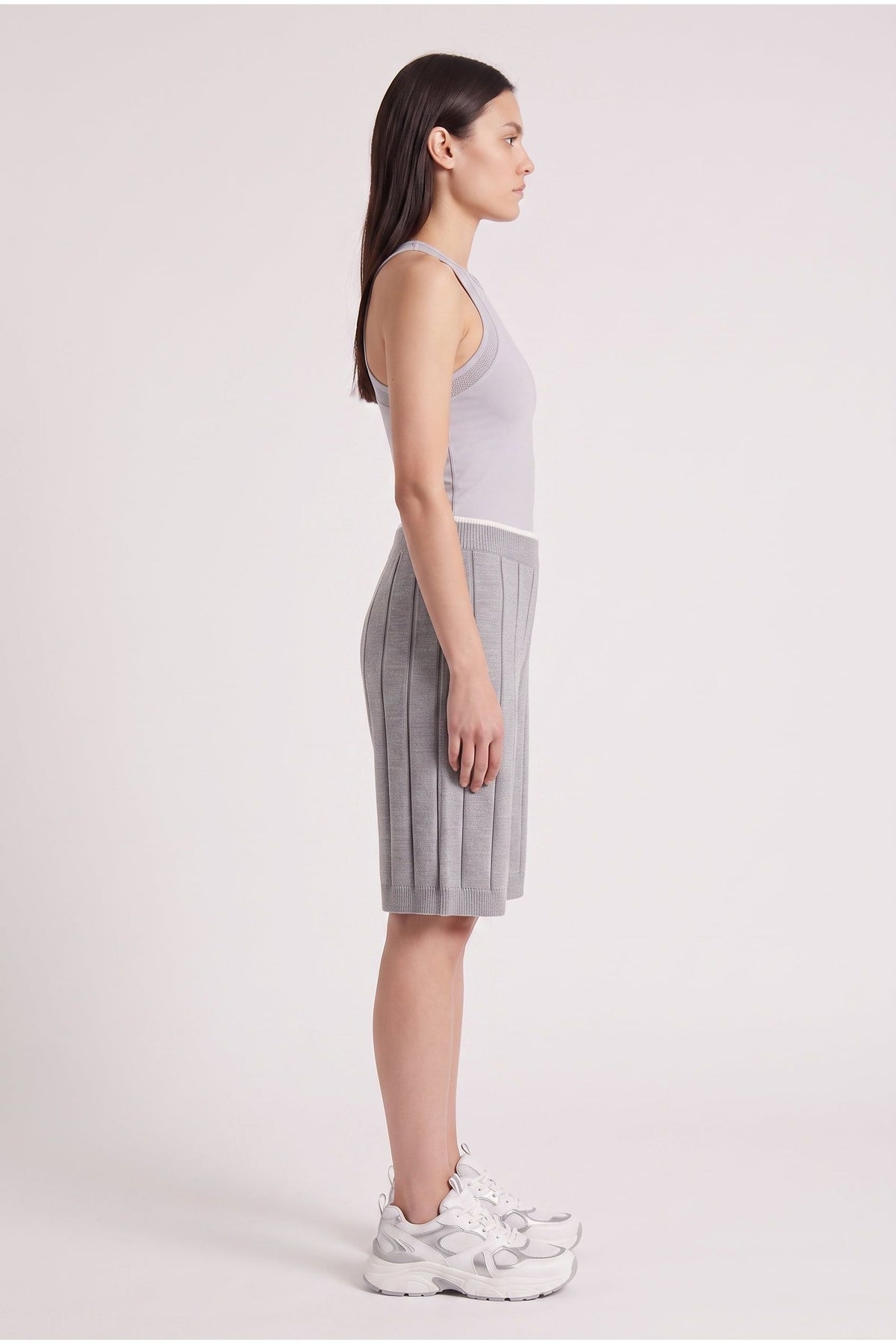 Women's Light Grey Ribbed Cotton Shorts