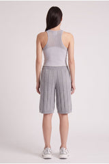 Women's Light Grey Ribbed Cotton Shorts