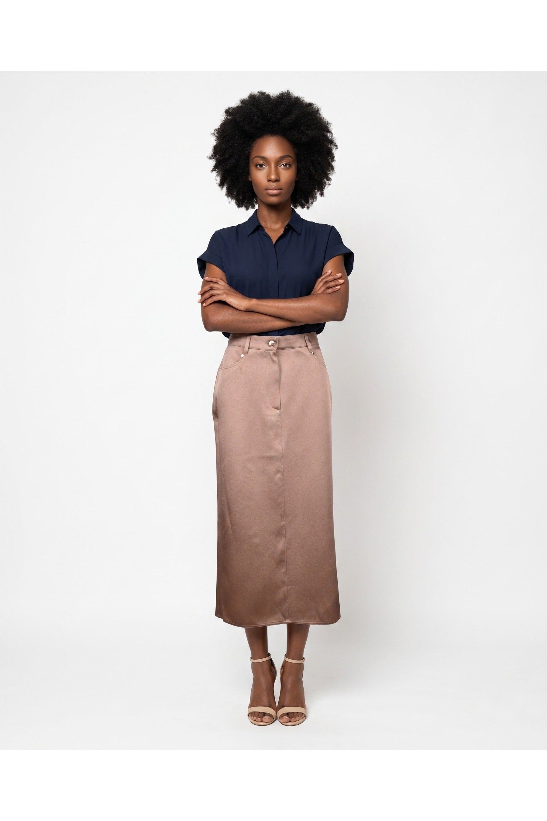 Brunello Cucinelli Women's Beige Straight Midi Skirt