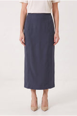 Women's Dark Blue Linen Blend Skirt