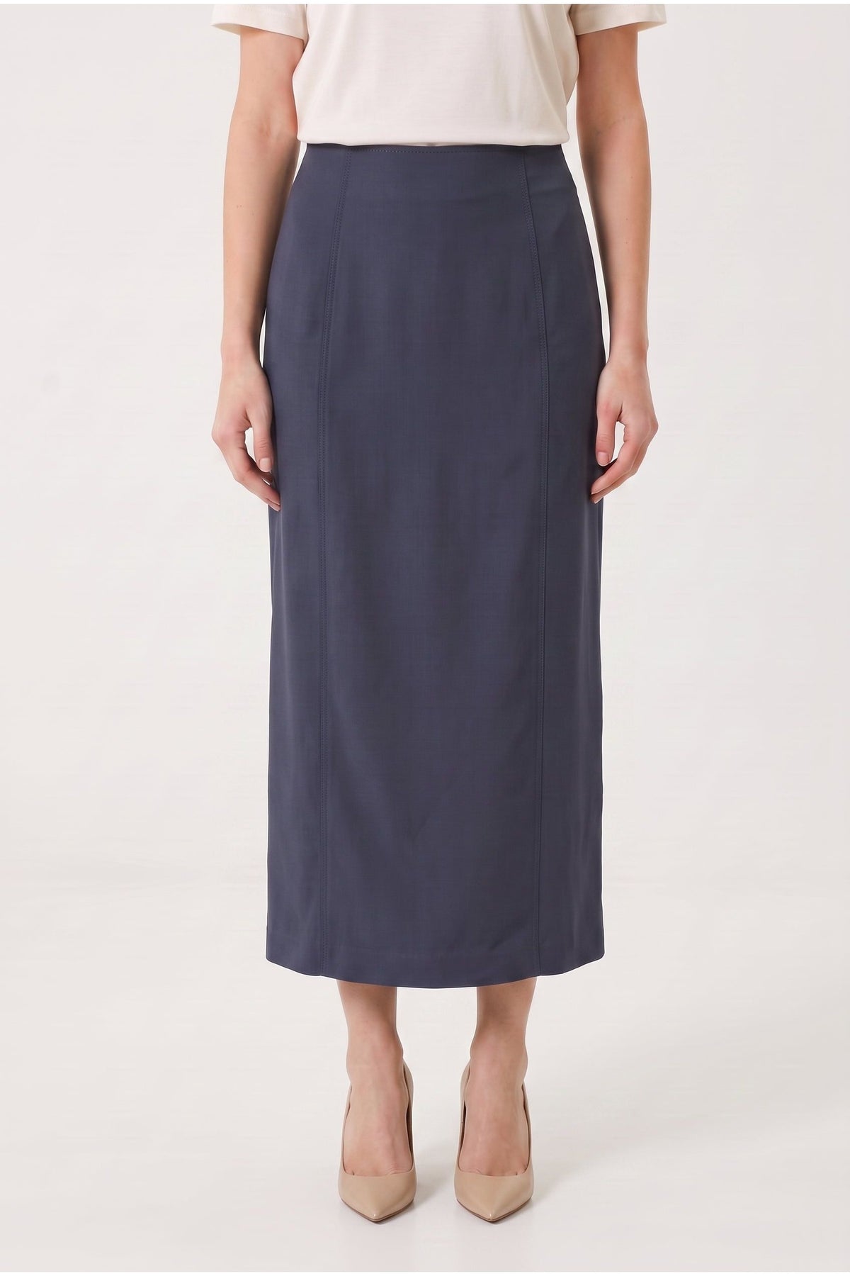 Women's Dark Blue Linen Blend Skirt