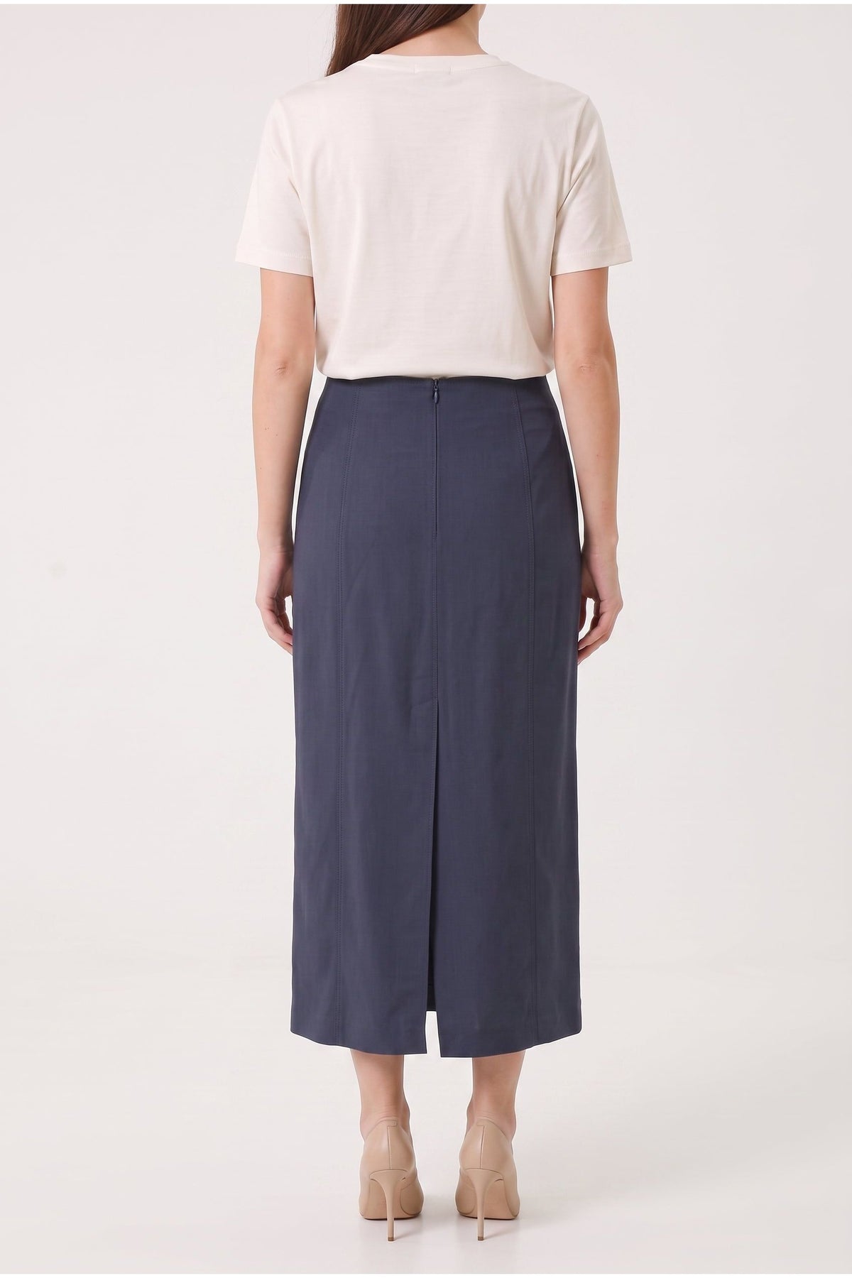 Women's Dark Blue Linen Blend Skirt