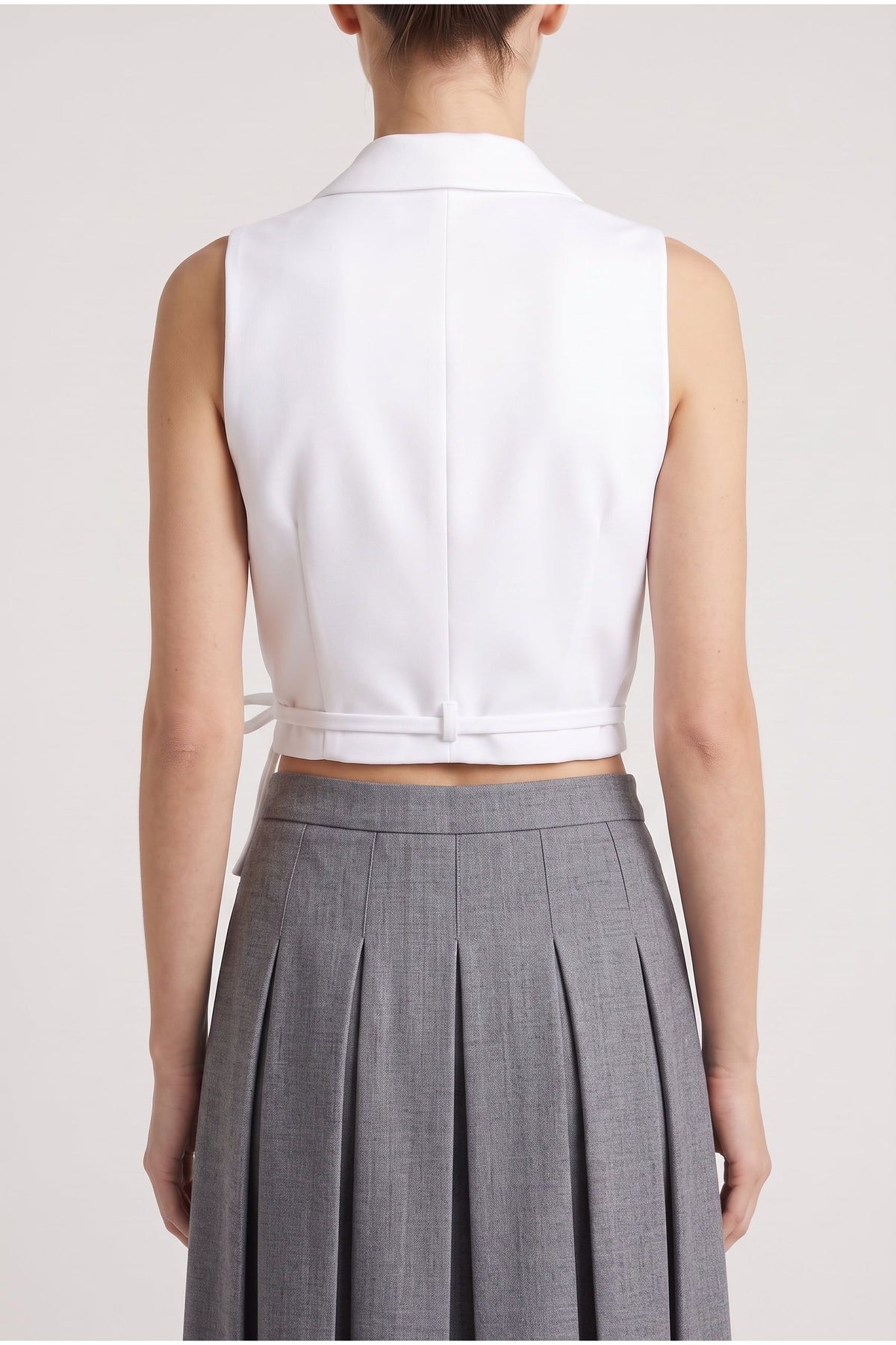 Women's White Sleeveless Blazer Shirt