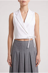 Women's White Sleeveless Blazer Shirt